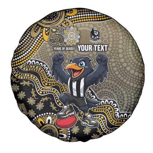 Personalized Magpies Football Mascot Spare Tire Cover Aboriginal Dot Art Style Vibrant Indigenous Pattern Design