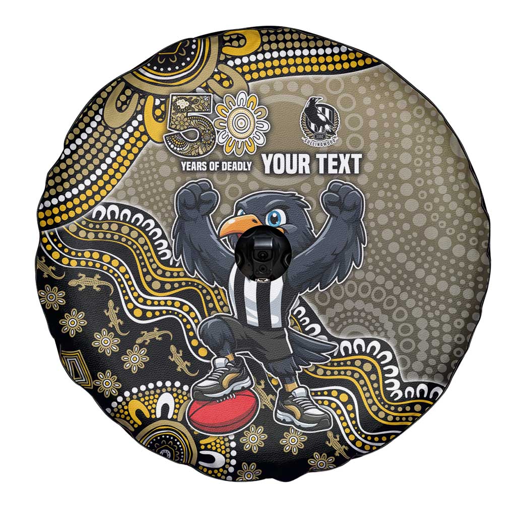 Personalized Magpies Football Mascot Spare Tire Cover Aboriginal Dot Art Style Vibrant Indigenous Pattern Design