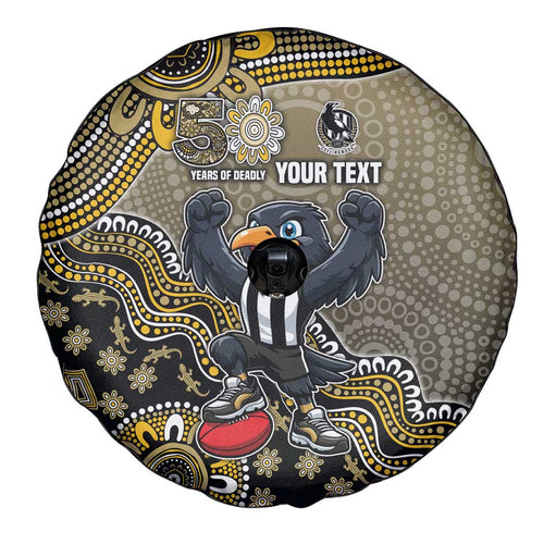 Personalized Magpies Football Mascot Spare Tire Cover Aboriginal Dot Art Style Vibrant Indigenous Pattern Design