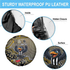 Personalized Magpies Football Mascot Spare Tire Cover Aboriginal Dot Art Style Vibrant Indigenous Pattern Design