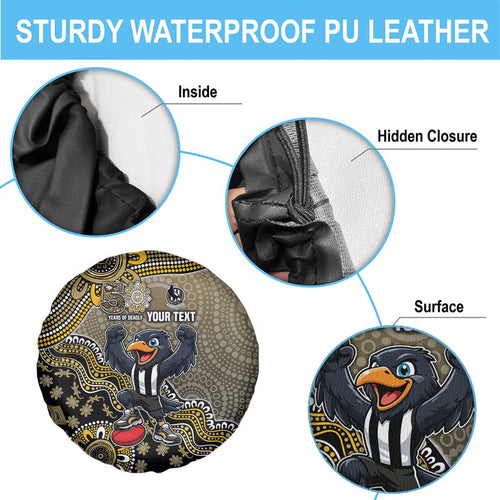 Personalized Magpies Football Mascot Spare Tire Cover Aboriginal Dot Art Style Vibrant Indigenous Pattern Design
