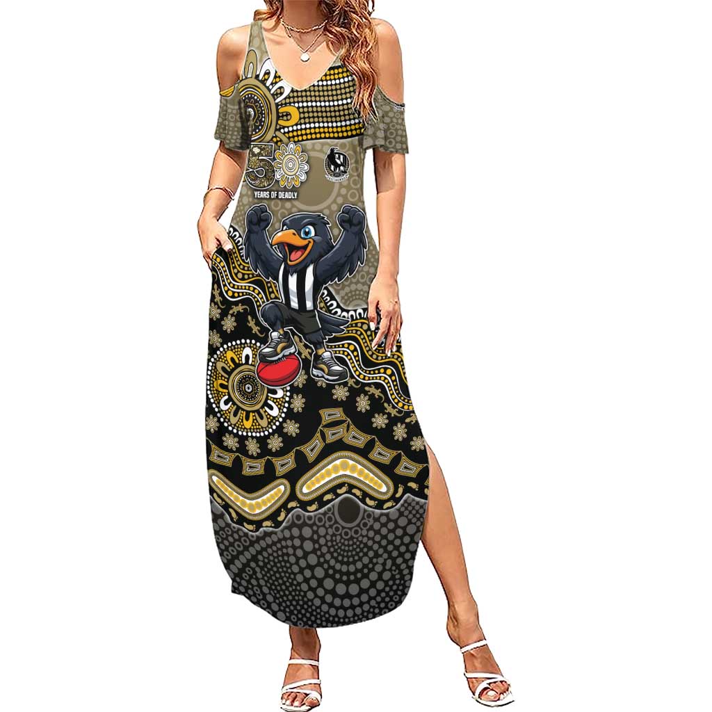 Personalized Magpies Football Mascot Summer Maxi Dress Aboriginal Dot Art Style Vibrant Indigenous Pattern Design
