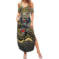 Personalized Magpies Football Mascot Summer Maxi Dress Aboriginal Dot Art Style Vibrant Indigenous Pattern Design