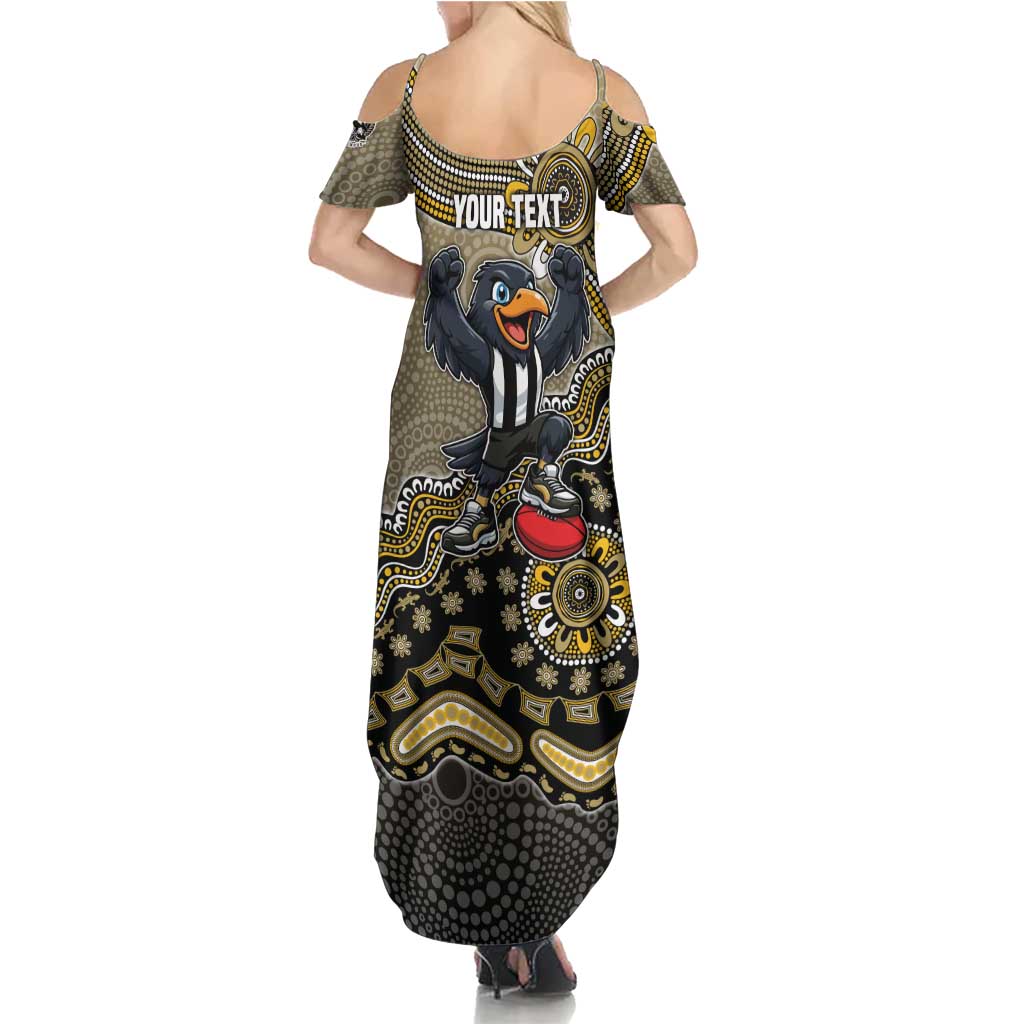 Personalized Magpies Football Mascot Summer Maxi Dress Aboriginal Dot Art Style Vibrant Indigenous Pattern Design