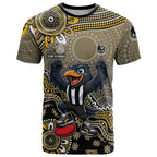 Personalized Magpies Football Mascot T Shirt Aboriginal Dot Art Style Vibrant Indigenous Pattern Design