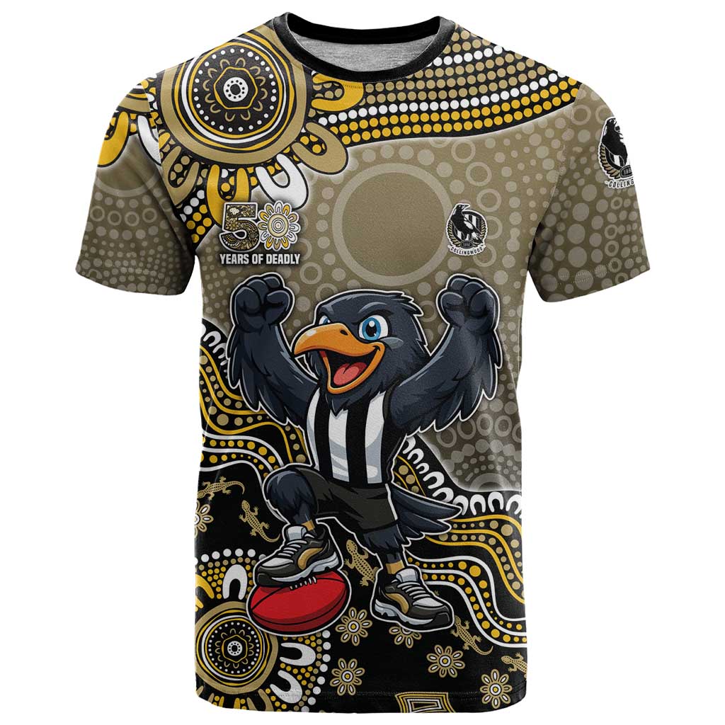 Personalized Magpies Football Mascot T Shirt Aboriginal Dot Art Style Vibrant Indigenous Pattern Design