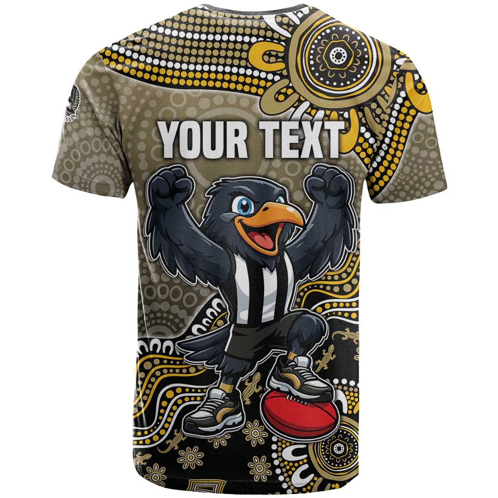 Personalized Magpies Football Mascot T Shirt Aboriginal Dot Art Style Vibrant Indigenous Pattern Design