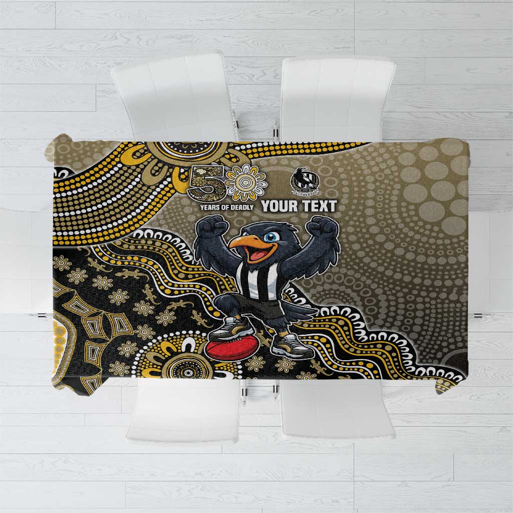 Personalized Magpies Football Mascot Tablecloth Aboriginal Dot Art Style Vibrant Indigenous Pattern Design