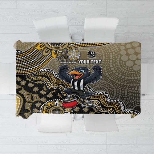 Personalized Magpies Football Mascot Tablecloth Aboriginal Dot Art Style Vibrant Indigenous Pattern Design