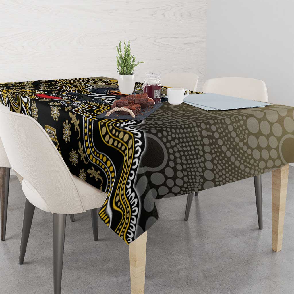 Personalized Magpies Football Mascot Tablecloth Aboriginal Dot Art Style Vibrant Indigenous Pattern Design