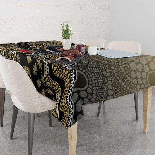 Personalized Magpies Football Mascot Tablecloth Aboriginal Dot Art Style Vibrant Indigenous Pattern Design