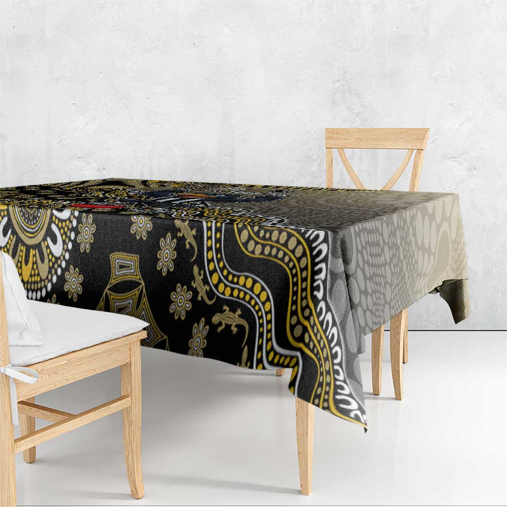 Personalized Magpies Football Mascot Tablecloth Aboriginal Dot Art Style Vibrant Indigenous Pattern Design