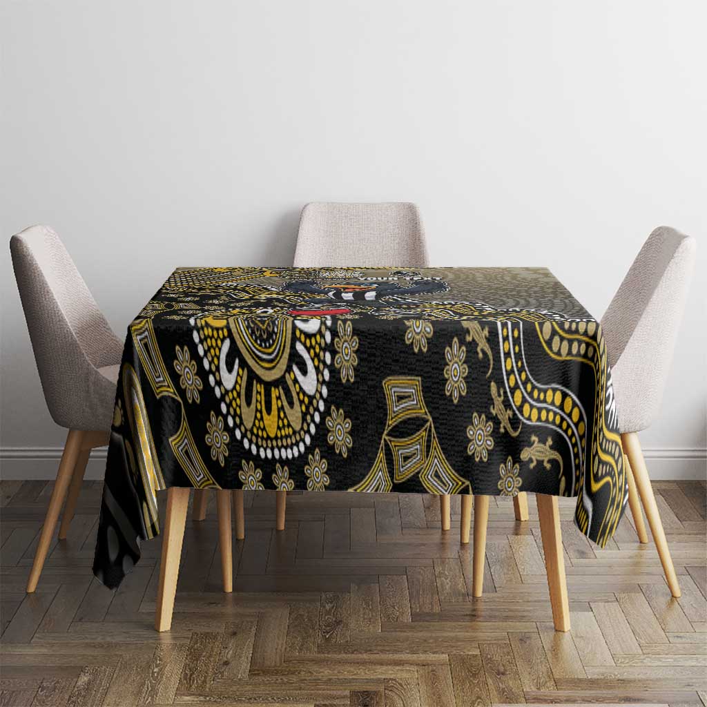 Personalized Magpies Football Mascot Tablecloth Aboriginal Dot Art Style Vibrant Indigenous Pattern Design