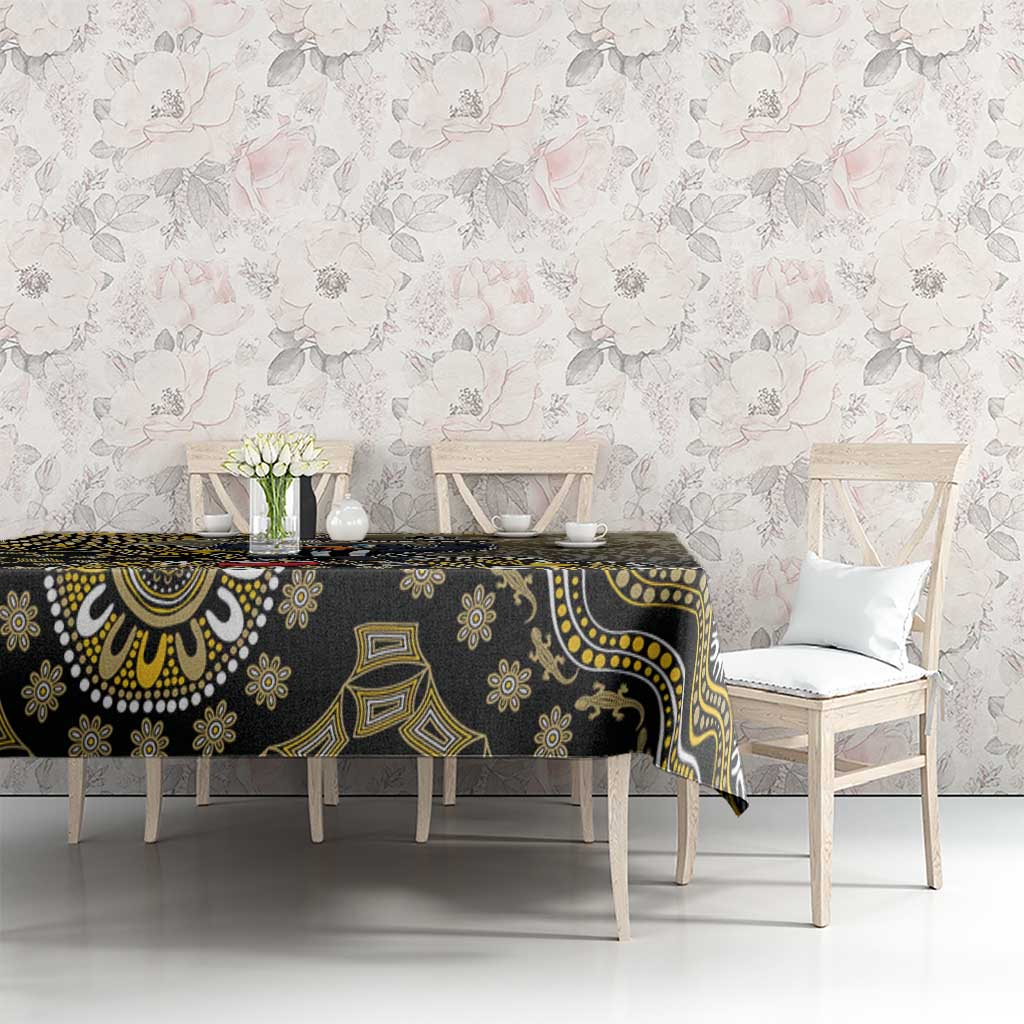 Personalized Magpies Football Mascot Tablecloth Aboriginal Dot Art Style Vibrant Indigenous Pattern Design