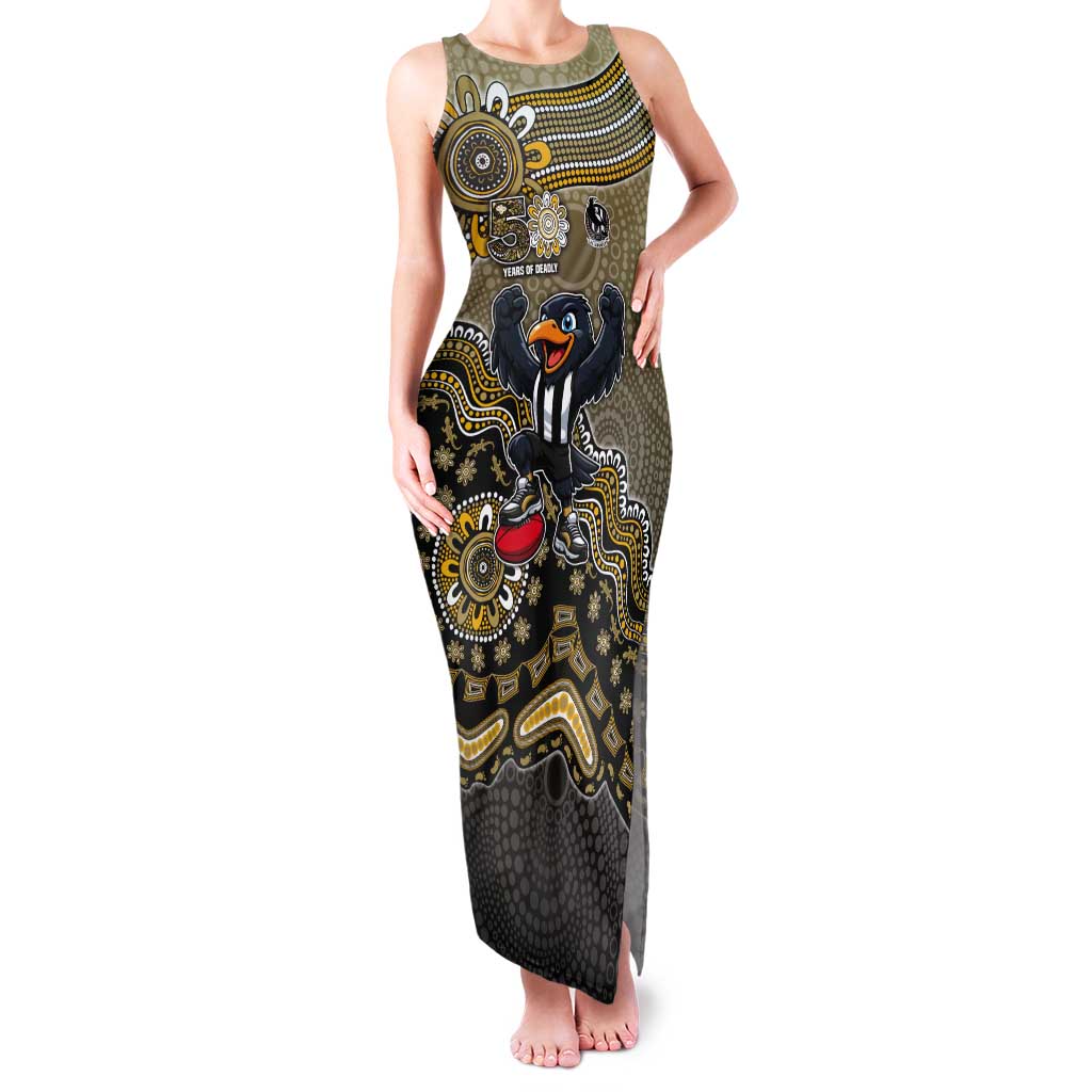 Personalized Magpies Football Mascot Tank Maxi Dress Aboriginal Dot Art Style Vibrant Indigenous Pattern Design