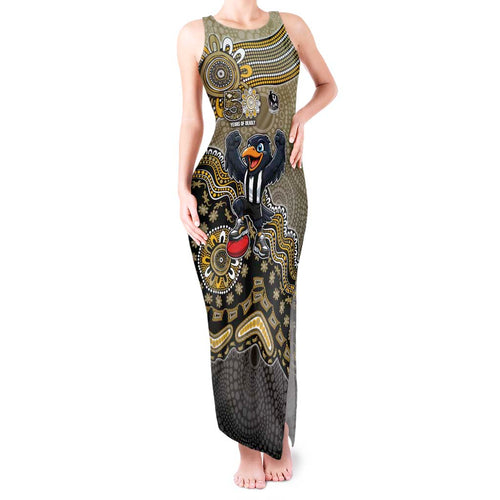 Personalized Magpies Football Mascot Tank Maxi Dress Aboriginal Dot Art Style Vibrant Indigenous Pattern Design
