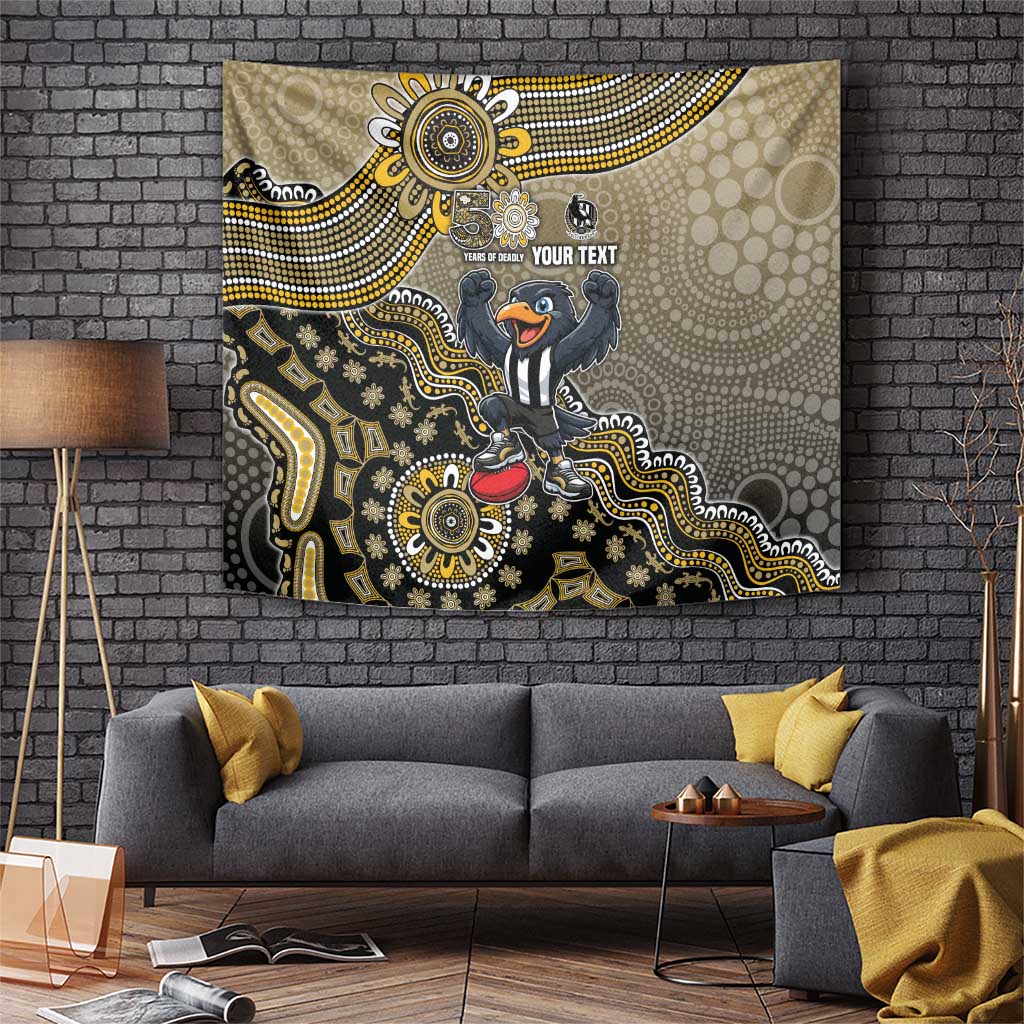Personalized Magpies Football Mascot Tapestry Aboriginal Dot Art Style Vibrant Indigenous Pattern Design