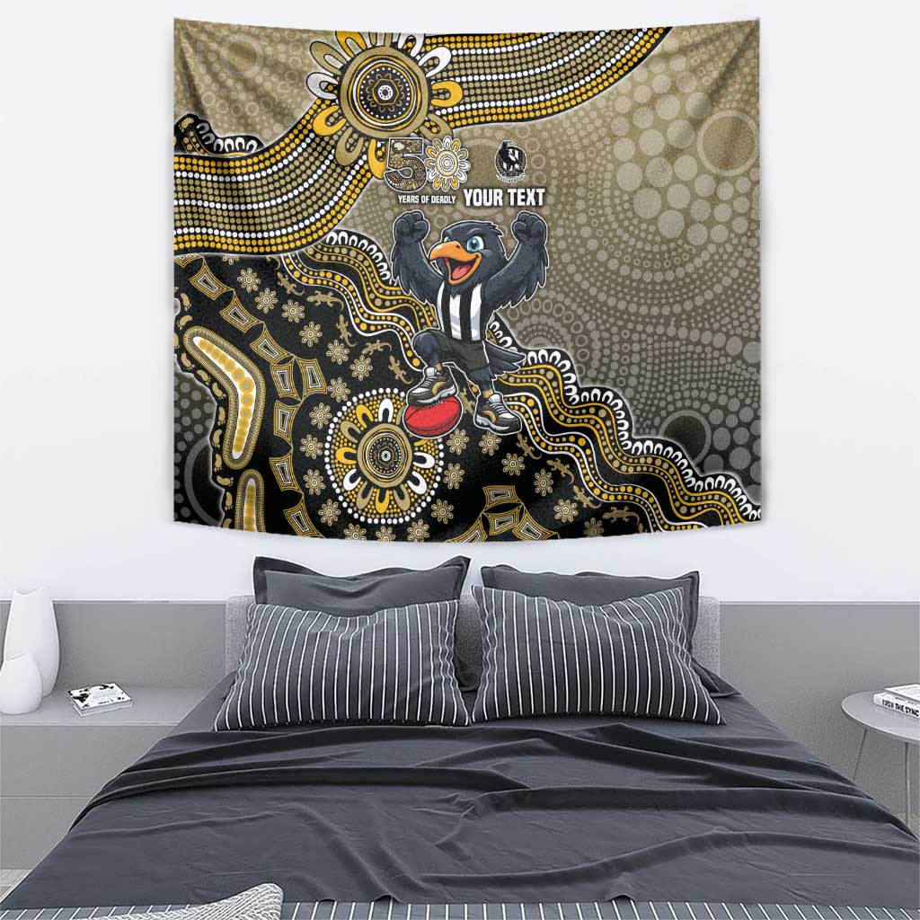 Personalized Magpies Football Mascot Tapestry Aboriginal Dot Art Style Vibrant Indigenous Pattern Design