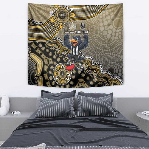 Personalized Magpies Football Mascot Tapestry Aboriginal Dot Art Style Vibrant Indigenous Pattern Design