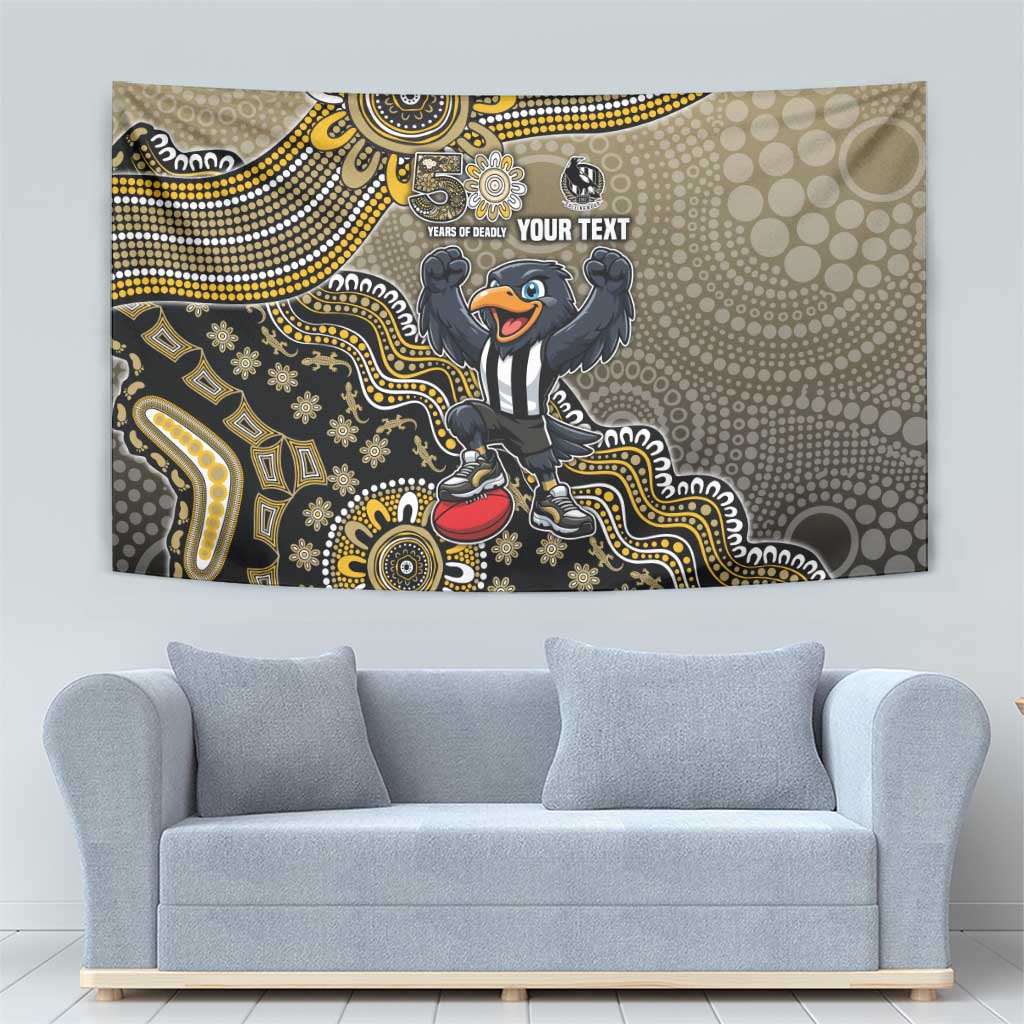 Personalized Magpies Football Mascot Tapestry Aboriginal Dot Art Style Vibrant Indigenous Pattern Design