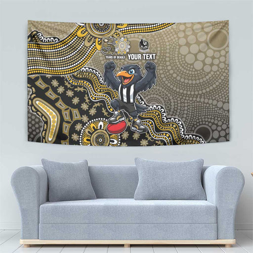 Personalized Magpies Football Mascot Tapestry Aboriginal Dot Art Style Vibrant Indigenous Pattern Design