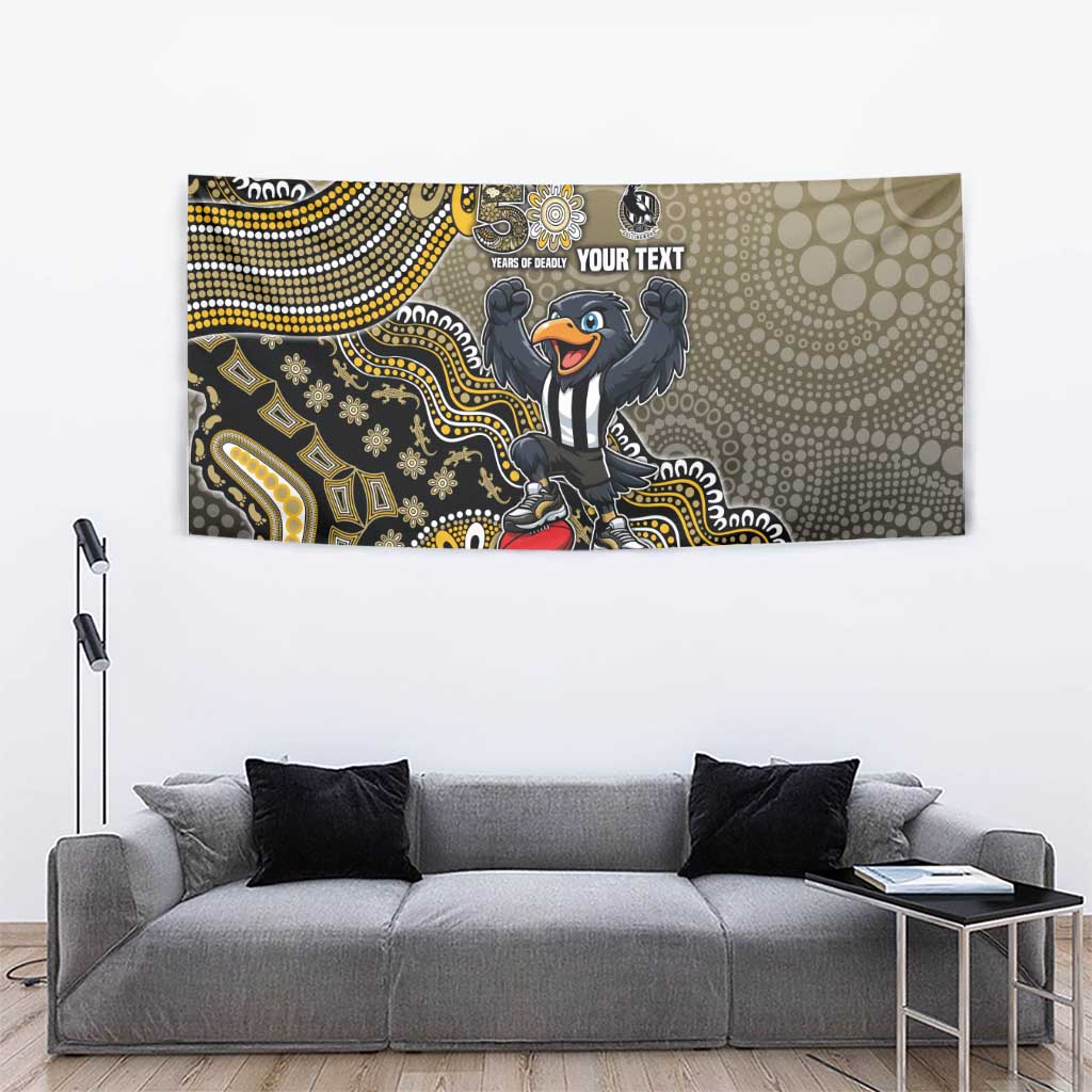 Personalized Magpies Football Mascot Tapestry Aboriginal Dot Art Style Vibrant Indigenous Pattern Design