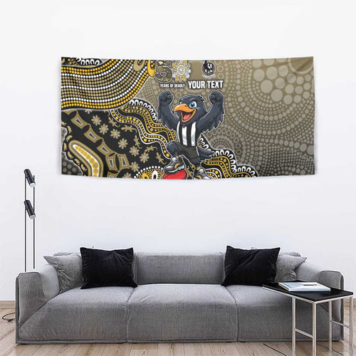 Personalized Magpies Football Mascot Tapestry Aboriginal Dot Art Style Vibrant Indigenous Pattern Design