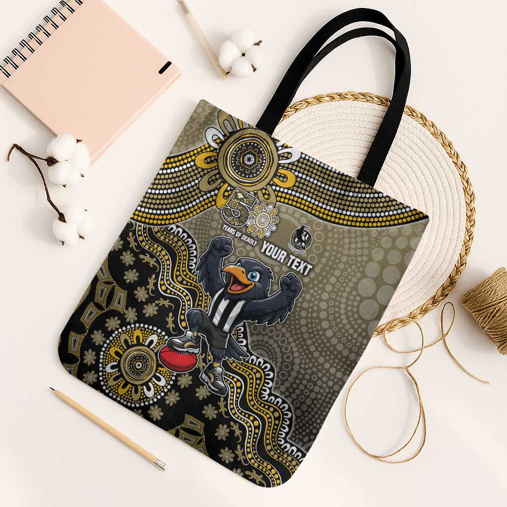 Personalized Magpies Football Mascot Tote Bag Aboriginal Dot Art Style Vibrant Indigenous Pattern Design