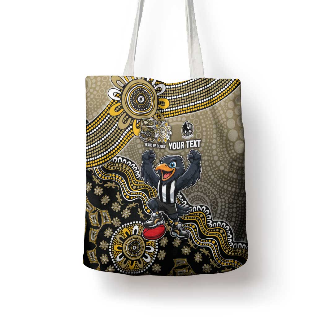 Personalized Magpies Football Mascot Tote Bag Aboriginal Dot Art Style Vibrant Indigenous Pattern Design