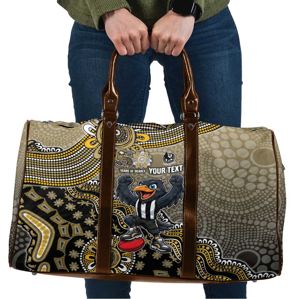 Personalized Magpies Football Mascot Travel Bag Aboriginal Dot Art Style Vibrant Indigenous Pattern Design