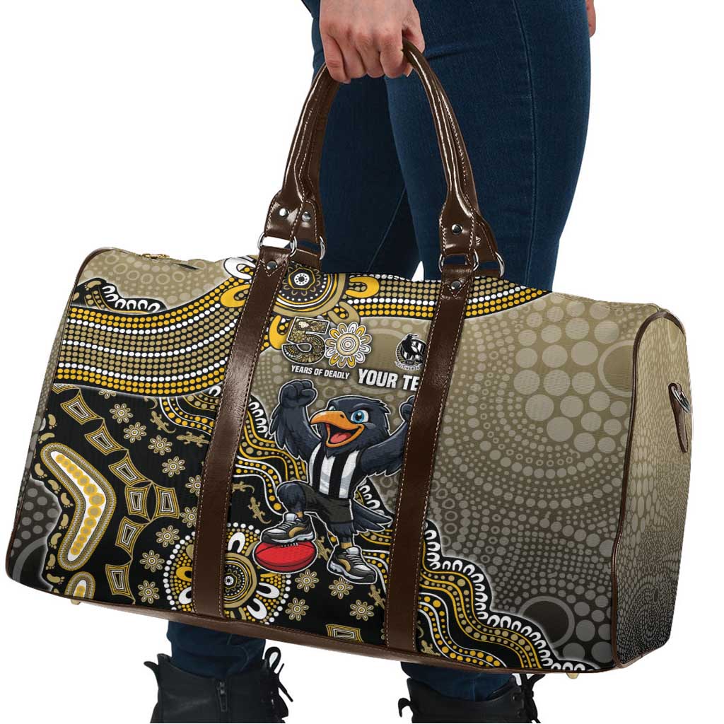 Personalized Magpies Football Mascot Travel Bag Aboriginal Dot Art Style Vibrant Indigenous Pattern Design