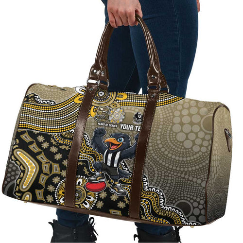 Personalized Magpies Football Mascot Travel Bag Aboriginal Dot Art Style Vibrant Indigenous Pattern Design