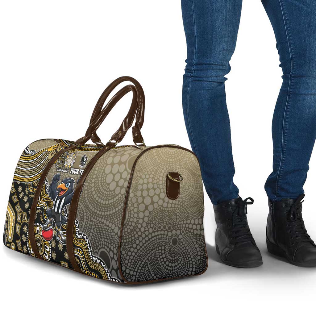 Personalized Magpies Football Mascot Travel Bag Aboriginal Dot Art Style Vibrant Indigenous Pattern Design