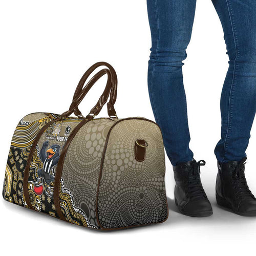 Personalized Magpies Football Mascot Travel Bag Aboriginal Dot Art Style Vibrant Indigenous Pattern Design