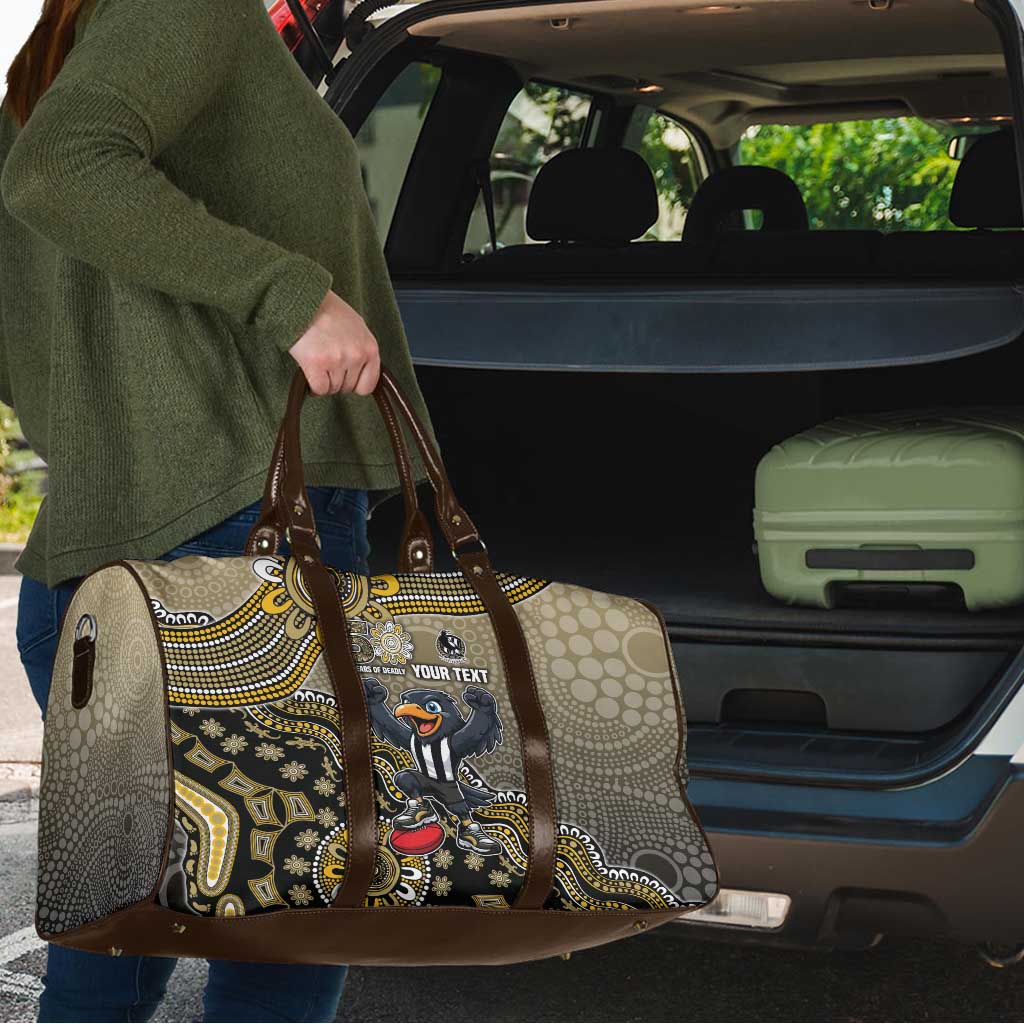 Personalized Magpies Football Mascot Travel Bag Aboriginal Dot Art Style Vibrant Indigenous Pattern Design