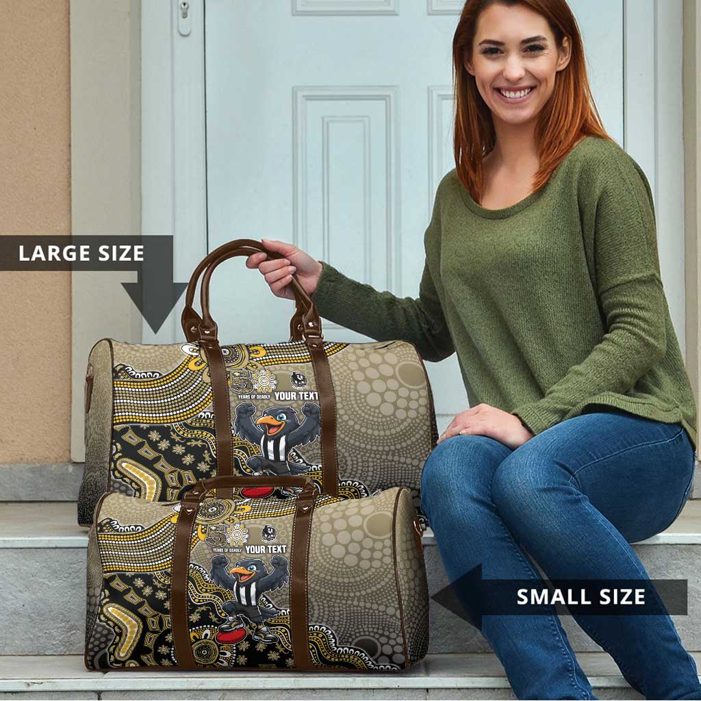 Personalized Magpies Football Mascot Travel Bag Aboriginal Dot Art Style Vibrant Indigenous Pattern Design