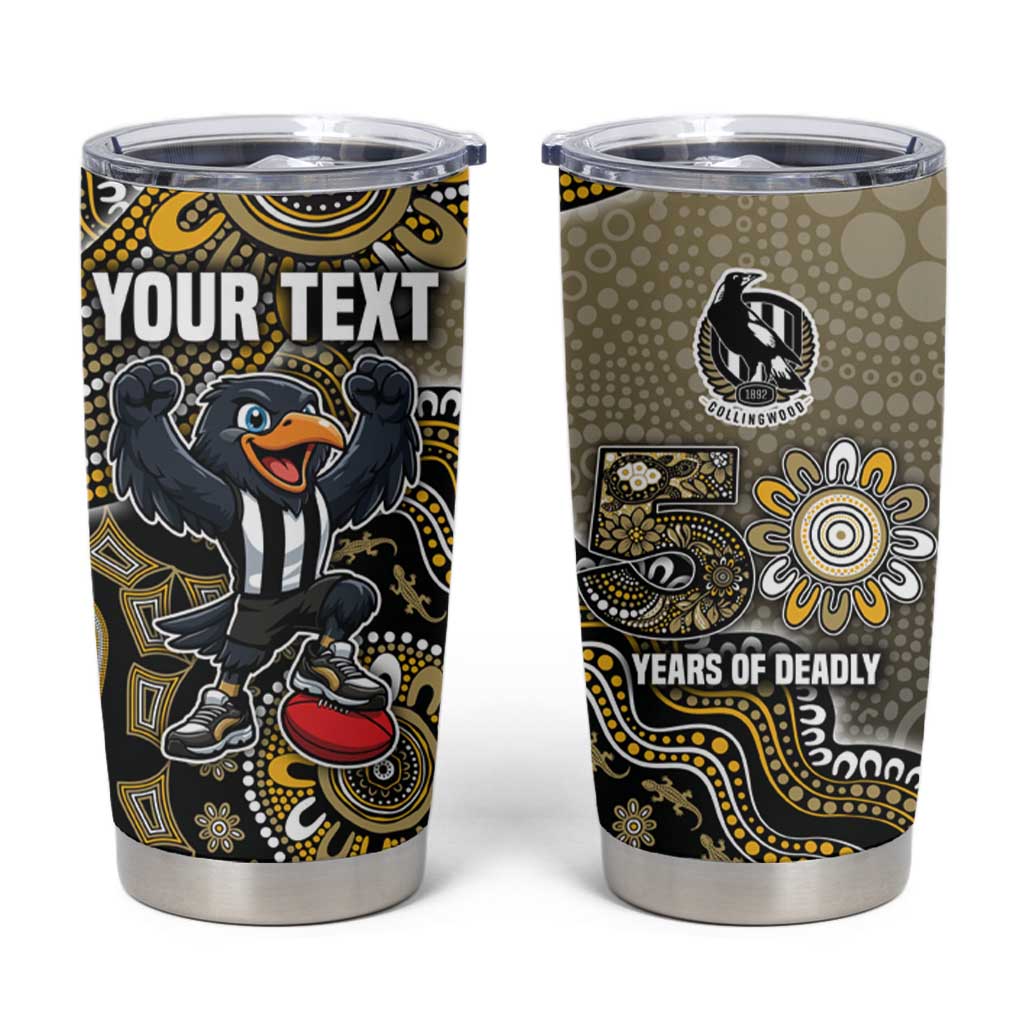 Personalized Magpies Football Mascot Tumbler Cup Aboriginal Dot Art Style Vibrant Indigenous Pattern Design