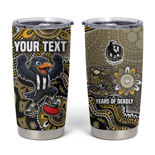 Personalized Magpies Football Mascot Tumbler Cup Aboriginal Dot Art Style Vibrant Indigenous Pattern Design