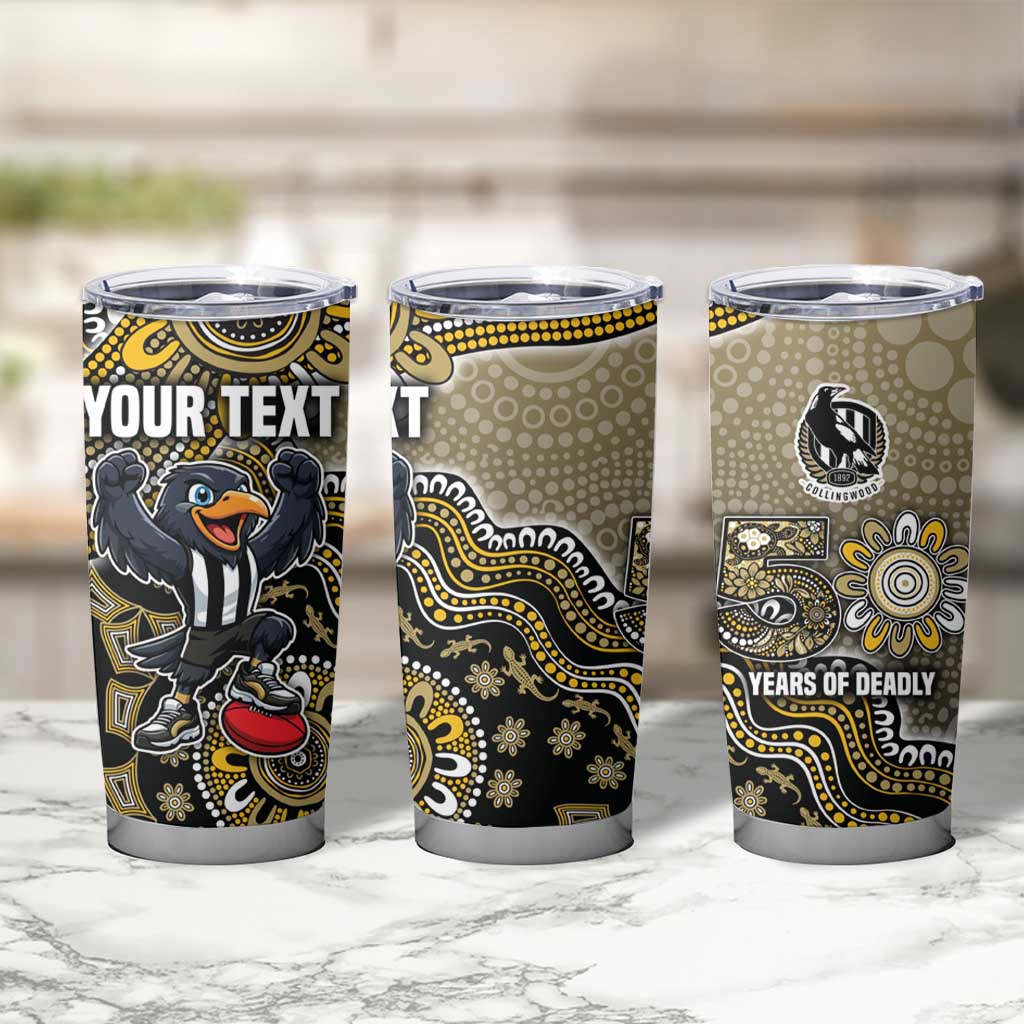 Personalized Magpies Football Mascot Tumbler Cup Aboriginal Dot Art Style Vibrant Indigenous Pattern Design