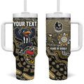 Personalized Magpies Football Mascot Tumbler With Handle Aboriginal Dot Art Style Vibrant Indigenous Pattern Design