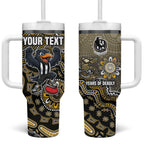 Personalized Magpies Football Mascot Tumbler With Handle Aboriginal Dot Art Style Vibrant Indigenous Pattern Design