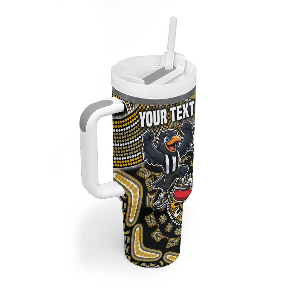 Personalized Magpies Football Mascot Tumbler With Handle Aboriginal Dot Art Style Vibrant Indigenous Pattern Design