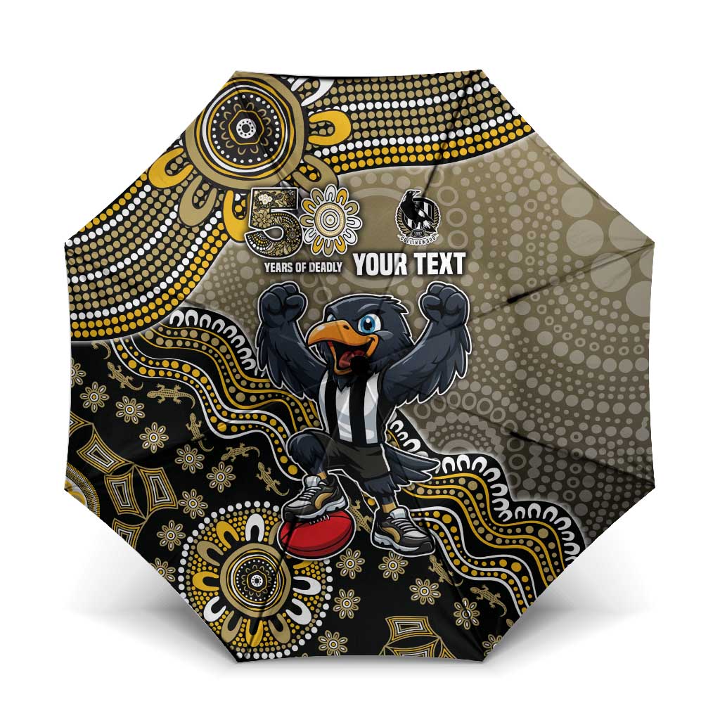 Personalized Magpies Football Mascot Umbrella Aboriginal Dot Art Style Vibrant Indigenous Pattern Design