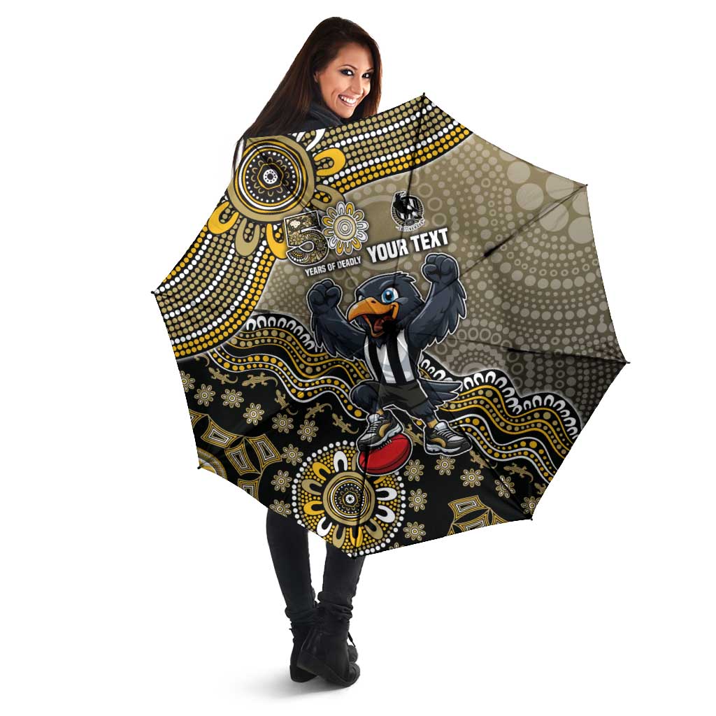 Personalized Magpies Football Mascot Umbrella Aboriginal Dot Art Style Vibrant Indigenous Pattern Design