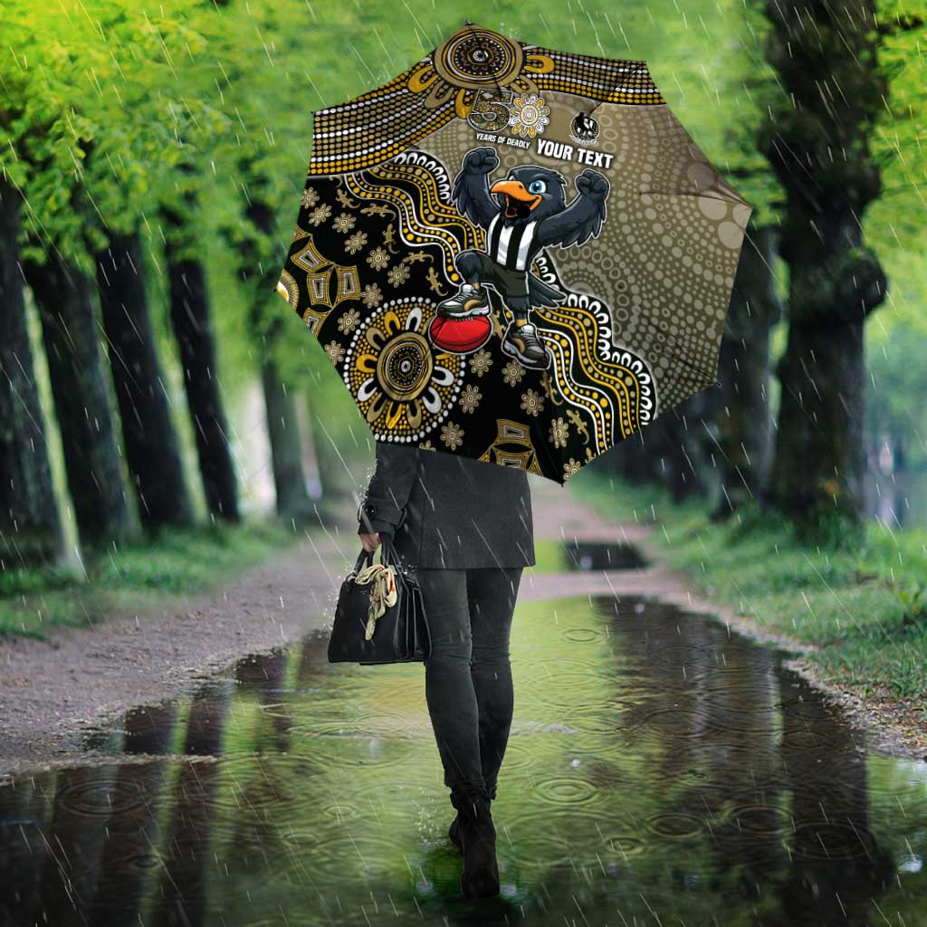 Personalized Magpies Football Mascot Umbrella Aboriginal Dot Art Style Vibrant Indigenous Pattern Design