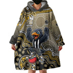 Personalized Magpies Football Mascot Wearable Blanket Hoodie Aboriginal Dot Art Style Vibrant Indigenous Pattern Design