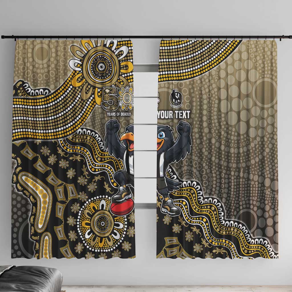 Personalized Magpies Football Mascot Window Curtain Aboriginal Dot Art Style Vibrant Indigenous Pattern Design