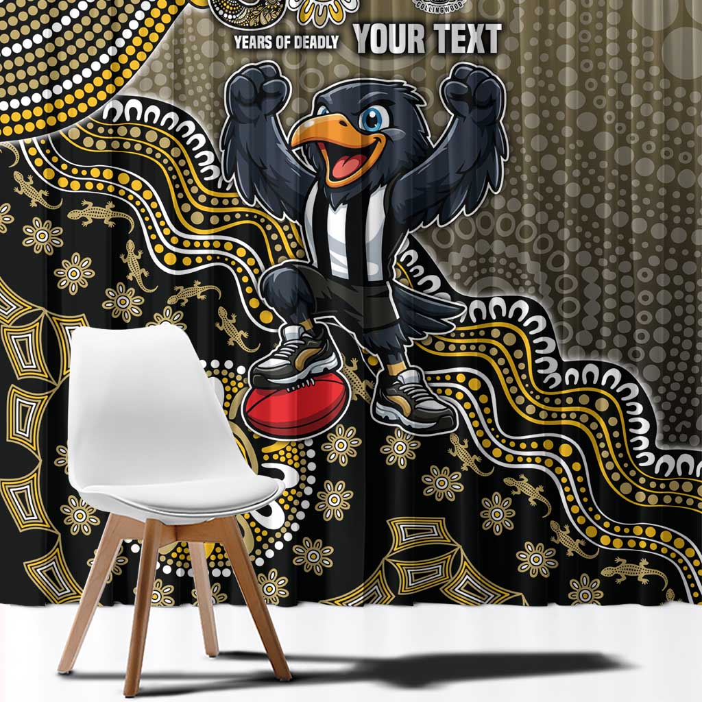 Personalized Magpies Football Mascot Window Curtain Aboriginal Dot Art Style Vibrant Indigenous Pattern Design