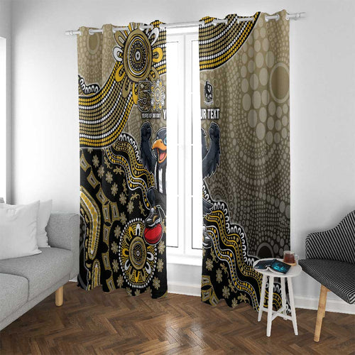 Personalized Magpies Football Mascot Window Curtain Aboriginal Dot Art Style Vibrant Indigenous Pattern Design