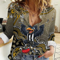 Personalized Magpies Football Mascot Women Casual Shirt Aboriginal Dot Art Style Vibrant Indigenous Pattern Design